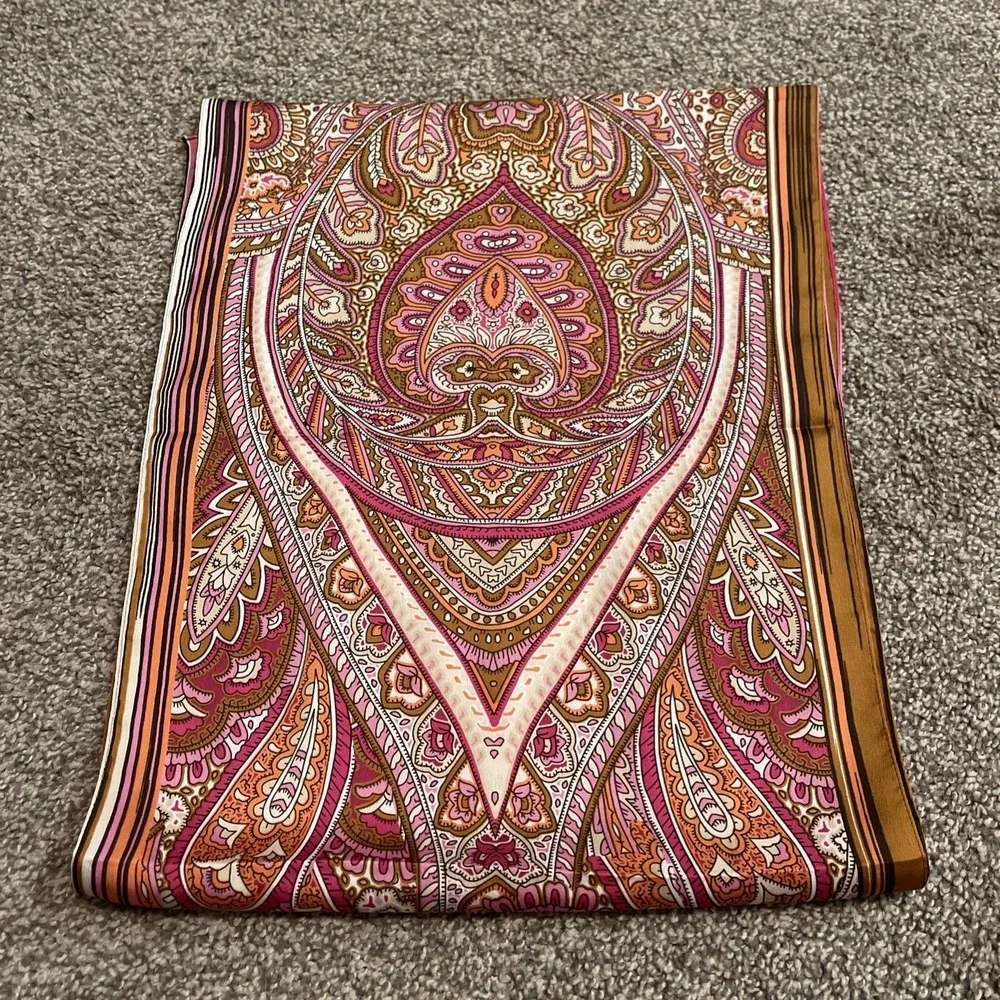 Vtg Anne Klein Rectangular Pink Paisley Floral Scarf 13.5 x 68